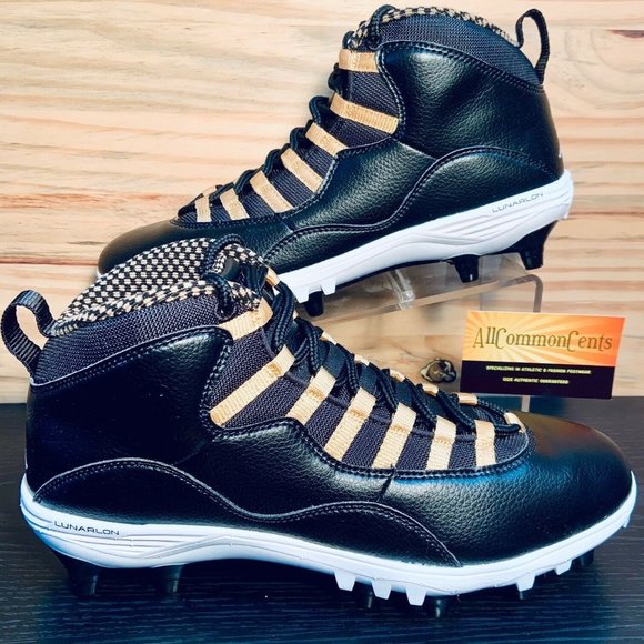 Nike Air Jordan 10 TD Mid Men's Football Cleats Black Gold NEW - Picture 1 of 9